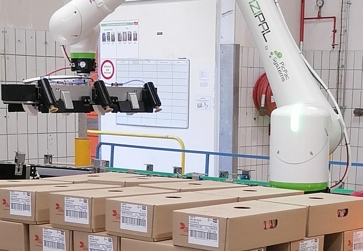 Prise mécanique de cartons à couvercles par les poignées