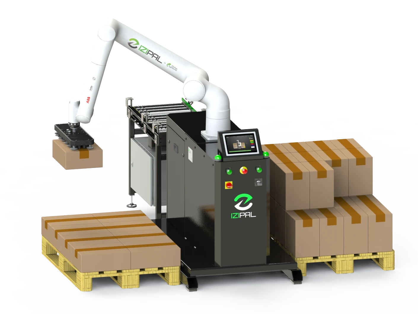 Palettiseur cobotique IZIPal équipé d’un robot ABB PoWa